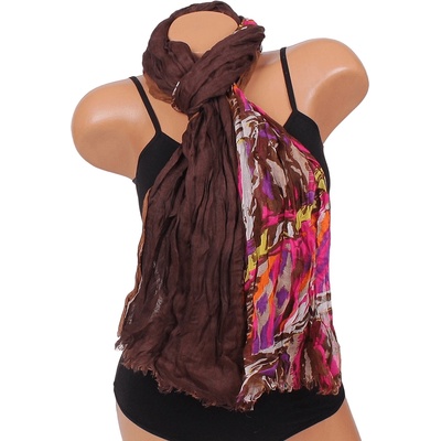 Дамски шал в два нюанса кафяво и цветен акцент