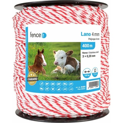 Lano pro elektrický ohradník, průměr 4 mm, bílo-červené, délka 400 m