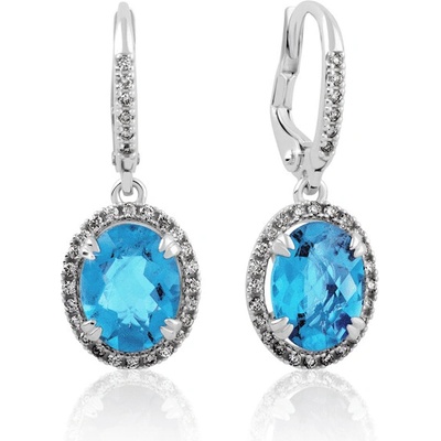 DF Dámske visiace náušnice 3367 z bieleho zlata, topazy Swiss Blue a diamanty