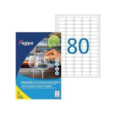 Etikety univerzálne odnímateľné 35,6x16,9mm Agipa A4 25 hárkov