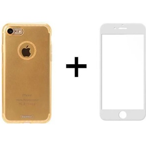 REMAX Комплект стъклен протектор + Калъф Remax Crystal, за iPhone 7/8 Plus, Бял - 52334