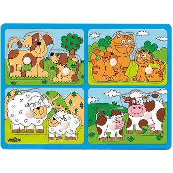 Woodyland Пъзел с дръжки, Домашните любимци и техните малки (91913)