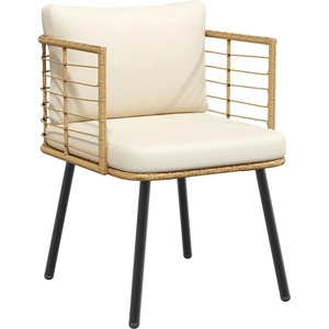 vidaXL Градински стол с възглавници Natural Poly Rattan (4108260)