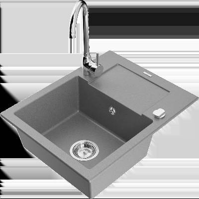 Enzo гранитна мивка с 1 отделение и отцедник, с кухненски смесител Telma, сива - 6506-71-670200-00 (6506-71-670200-00)