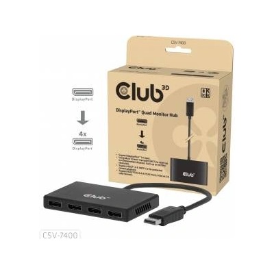 Club 3D Club3D hub MST (Multi Stream Transport) DisplayPort 1.4 to 4x DisplayPort, Quad monitor, 4x 4K30Hz, 8K30Hz