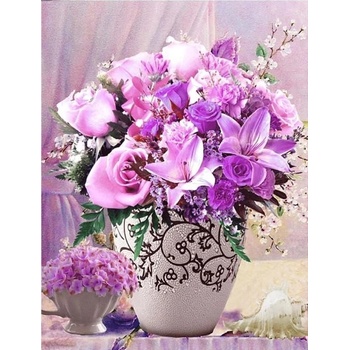 Image 1 of Диамантен Гоблен с Рамка "Розов Букет" - 30 x 40 см, Квадратни мъниста