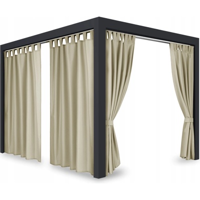 Záves so zavesením na pásky nepremokavý na terasu/altánok v béžovej farbe so stuhou na uviazanie Šírka 155 cm | Dĺžka 200 cm béžová