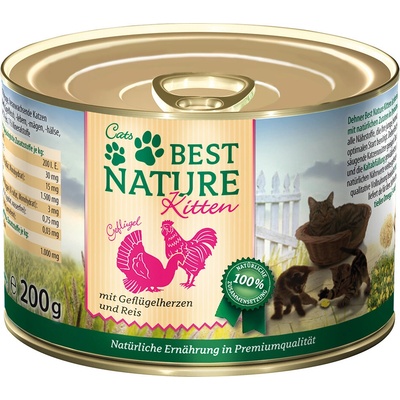 Best Nature Kitten 12 × hydinové srdcia a ryža 200 g
