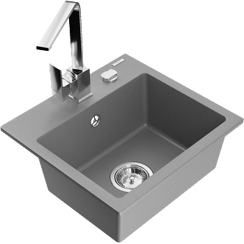 Mexen Milo гранитна кухненска мивка с 1 отделение с кухненски смесител Rita, сив - 6505-71-670300-00 (6505-71-670300-00)