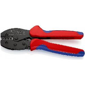 KNIPEX Клещи за кримпване на кабелни накрайници 0.1-2.5мм2 неизолирани, закалени, синьо-червена ръкохватка 220мм, с пружина, Knipex (K975234)