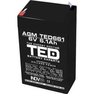 Ted electric Оловна Батерия TED ELECTRIC, 6V, 6.1Ah, 70/ 47/ 100 mm, AGM (TED-6V-4.5-AGM) - megamag