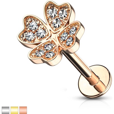 Šperky eshop piercing do ucha, brady nebo rtu symbol štěstí s čirými kulatými zirkony, 8 mm O04.14 Měděná