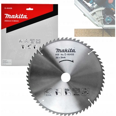 Řezný kotouč na dřevo Makita D-46408 260x30 60Z pro LS1110F LS1019L