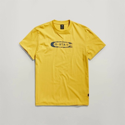 G Star Distressed Old School Logo T- Shirt - Dk Lemon