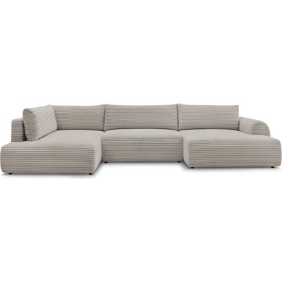 Bobochic Светлосив/бежов сгъваем/с място за съхранение ъглов диван от рипсено кадифе (ляв ъгъл/U форма) Lucien - Bobochic Paris (104992)