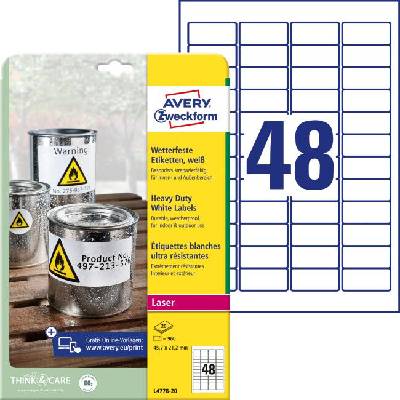 Etikety polyesterové 45,7x21,2mm Avery A4 biele 20 hárkov