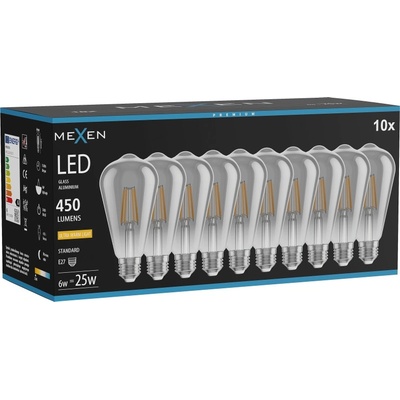 Mexen Vintis 10x LED нажежаема крушка E27, ST64, 6W, Топла - 2200K, 450 lm, опушена (L152-E27-0622-70x10)