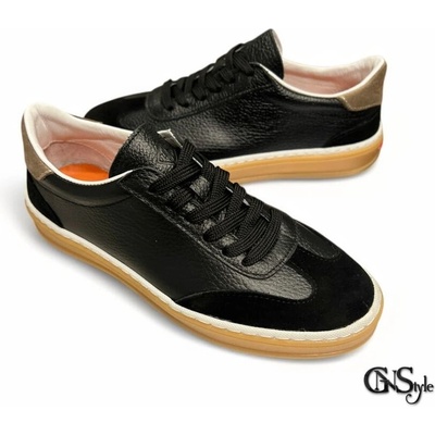 GNStyle Атрактивни дамски кецове от естествена кожа и естествен велур в черен цвят