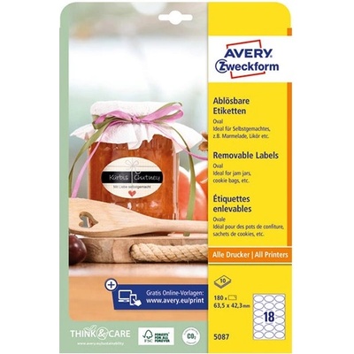 AVERY Етикет AVERY L5087 63, 5x42, 3 mm овален подвижен 10 листа (5087)