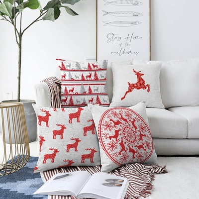 Minimalist Cushion Covers Комплект от 4 коледни калъфки за възглавници от шенил Елен, 55 x 55 cm - Minimalist Cushion Covers (Sonil-K4luset242)