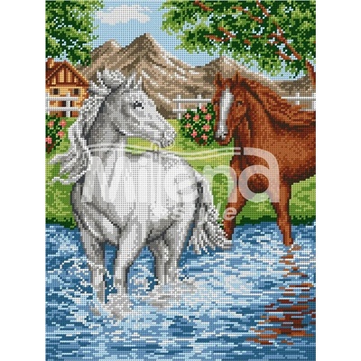 Milena Style Коне в реката - гоблен с щампа с конци Ariadna