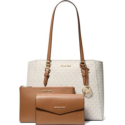 Michael Kors kožená kabelka Charlotte large 3 v 1 vanilla hnědá