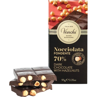 Venchi hořká čokoláda s lískovými ořechy Piemonte Nocciolata Fondente 70% 95 g