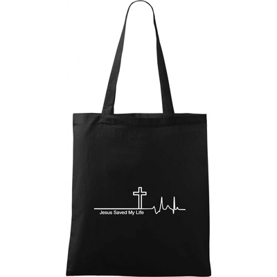 Taška malá 42x38 cm, Jesus Saved My Life kríž ekg, čierna