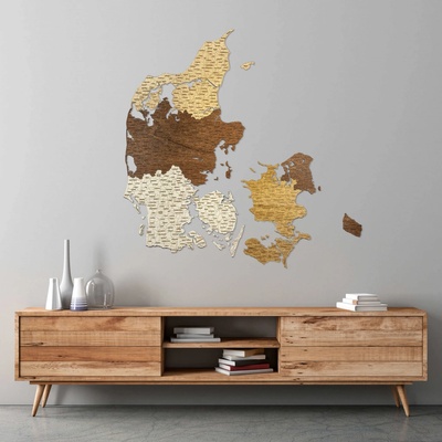 Dánsko dřevěná mapa 76 x 76 cm