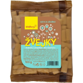 Wolfberry Žvejky s propolisem máta + lékořice 100 g