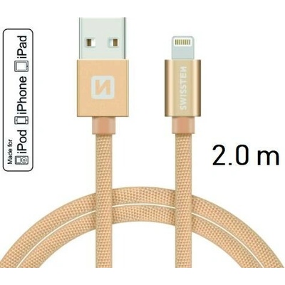 Swissten MFI licencovaný datový lightning kabel textile zlatý 1.2m / 2.0m Délka: 2m