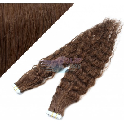 Kudrnaté Tape in 50cm vlasy REMY středně hnědá #4 – Zboží Dáma