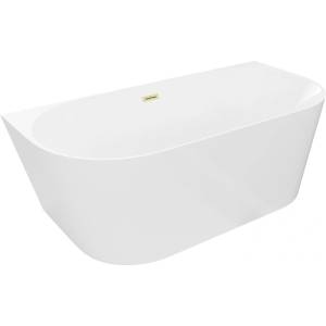 Mexen Oval Slim свободно стояща вана срещу стена 170 x 80 см, бяла, преливник златист четков - 52661708000-55 (52661708000-55)