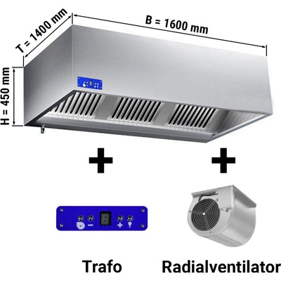 G.Gastro Nástěnná digestoř hranatá 1,6 m - s motorem, regulátorem, filtrem a svítidlem - 14690