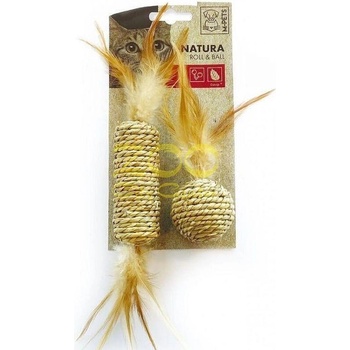 M-Pets Natura roll & ball - Котешка играчка руло + топка с пера, натурална