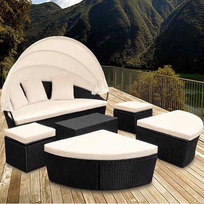 FurniGO Ratanová zahradní postel LAZY BIG 226 cm černá – Zboží Dáma