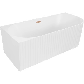Mexen Gia Свободностояща рифлена ъглова вана лява 150 x 75 см, бял мат, препълване четкана мед - 52701507501L-65 (52701507501L-65)