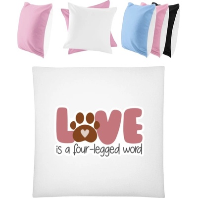 Darčeky PrintEQ Štvorcový Farebný Vankúš Dizajn s témou Pes a Láska Biela Anitcká Ružová 40x40