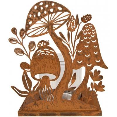 Rustikální rezavý svícen s houbami Mushroom Rust - 22*13*23 cm - Clayre & Eef