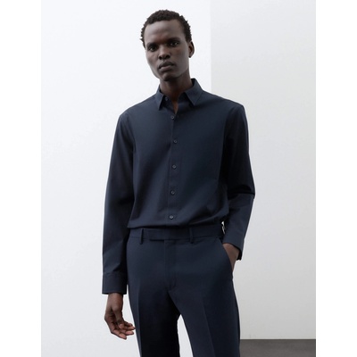 Marks & Spencer Еластична памучна риза с класически прибор с технология 360 Flex Marks & Spencer морско синя Marks & Spencer | Sin | МЪЖЕ | L
