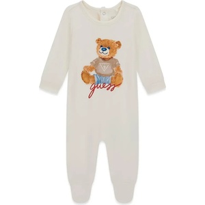 Guess Бебешки памучен гащеризон Guess Bear - Класическо екрю