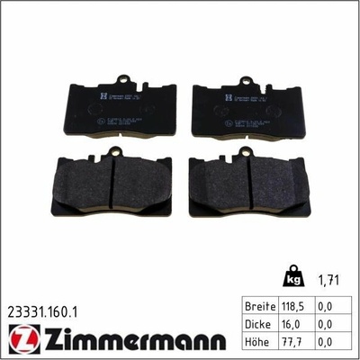 Sada brzdových destiček, kotoučová brzda ZIMMERMANN 23331.160.1 23331.160.1