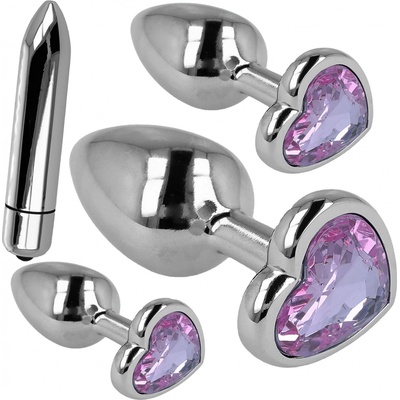 LOLO nerezové anální kolíky v sadě velikosti S, M, L + vibrátor