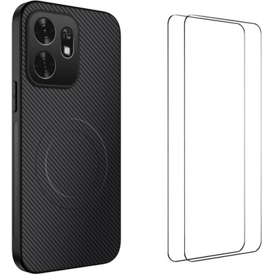 Huawei WANLONFENG TQ1 Магнитен Калъф за Honor X6d 5G - PC+TPU, Карбон текстура, 2 стъкла