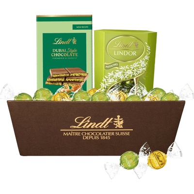 Lindt Dubai Style Chocolate 145 g + Lindor pralinky Pistácie 200 g + Lindor White 16 x 50g + Lindor Pistachio 16 x 50 g set