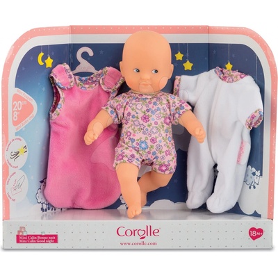 Corolle Mini Calin Good Night s modrými očami pyžamom a vakom na spanie 20 cm