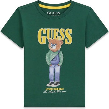 GUESS Зелена тениска за мини момче с цветно мече Guess