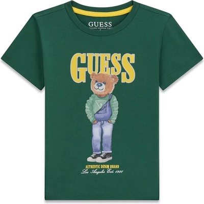 GUESS Зелена тениска за мини момче с цветно мече Guess