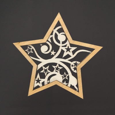 AMADEA Dřevěná ozdoba hvězda ornament dvojitá 9 cm český výrobek