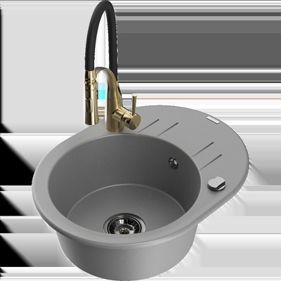 Kevin гранитна мивка 1-камерна с отцедник и кухненски смесител Aster, сива - 6517-71-73450-57-B (6517-71-73450-57-B)